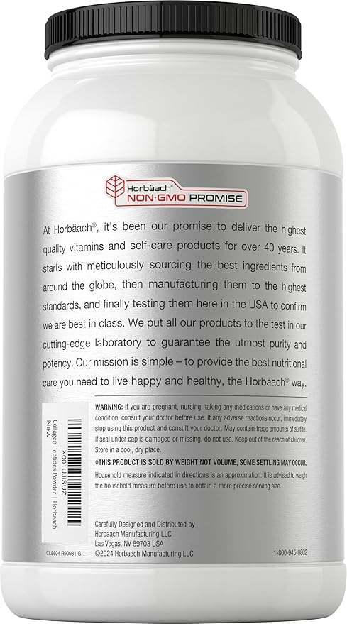 Horbaach Collagen Peptides Powder 40 oz | Unflavored | for Men &amp Women | Grassfed Type I &amp III | Non-GMO Gluten Free Supplement