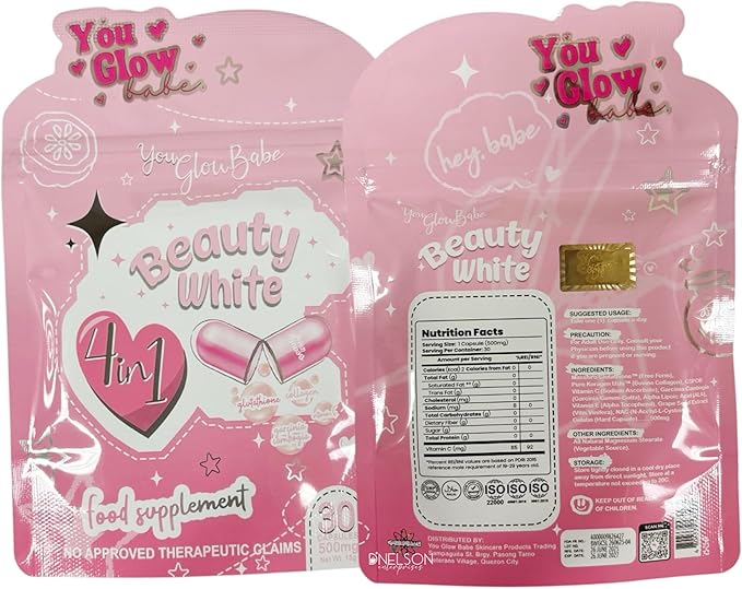 2 Packs You Glow Babe Beauty White 4 in 1 Glutathione Capsules - 30 Count per Pack