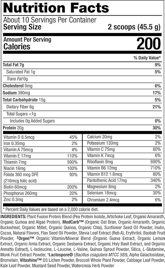 PlantFusion Complete Meal Replacement Shake - Plant Based Protein Powder with Superfoods Greens &amp Probiotics - Vegan Gluten Free Soy Free Non-Dairy No Sugar Non-GMO - Chocolate Caramel 1 lb