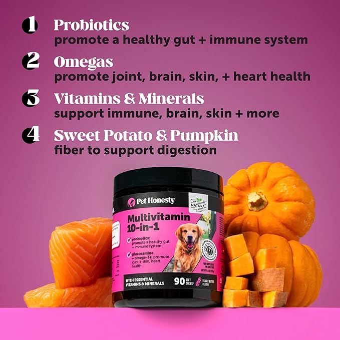 Dog Multivitamin Max Strength 15-in-1 Multivitamin for Dogs – Dog Vitamins &amp Supplements with Glucosamine Probiotics &amp Omega 3s – Supports Joint Heart Immune Skin &amp Coat Health – Chic