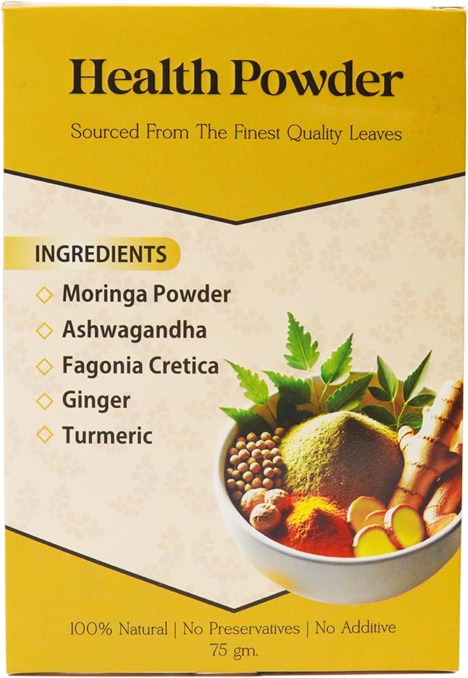 MexiVida Health Powder - 75g - Superfoods Mix of Moringa Turmeric Ginger Ashwagandha &amp Fagonia Cretica – Herbal Powder to Encourage Healthy Overall Function – 100% Natural &amp Homemade
