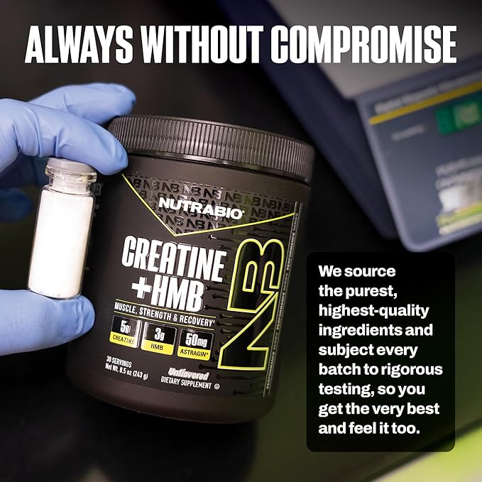 NutraBio Creatine + HMB- Creatine Monohydrate with HMB Powder for Muscle Growth Increased Strength- 30 Servings (Unflavored)