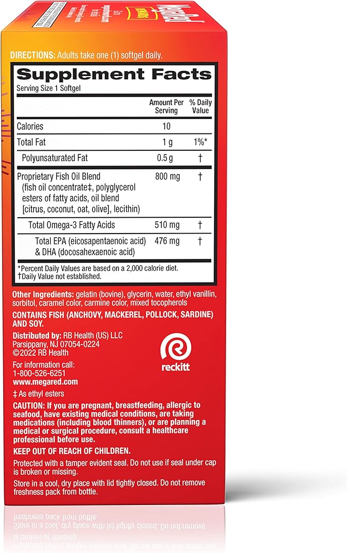 MegaRed Advanced 6X Absorption Softgels - Omega-3 Fish Oil Supplement 800mg (80 Count in A Box) EPA DHA Fish Oil Supports Heart Brain Joints &amp Eyes
