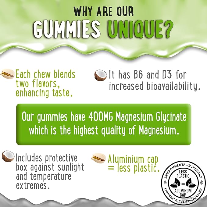 Magnesium Gummies Bundle – 2 Bottles (60 Each) – Peach Mango &amp Coconut Pistachio