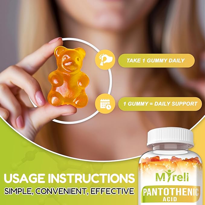 Pantothenic Acid Gummies - Vegetarian Vitamin B5 Supplement D-Calcium Pantothenate Formula Non-GMO Gluten Free 60 Chewables Gelatin Free Soy Free Dairy Free No Artificial Colors