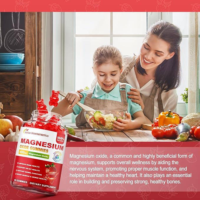 Magnesium Oxide Gummies 400mg – Muscle Relaxation &amp Nerve Support for Adults and Kids – Magnesium Oxide with Stevia &amp Fruit Extract – Vegan Non-GMO Gluten-Free 120 Gummies