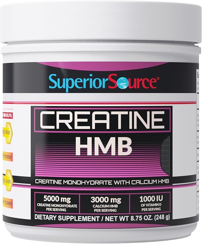 Superior Source Creatine HMB - Creatine Monohydrate for Muscle Recovery &amp Exercise Support - Dye-Free - Unflavored 8.75 oz