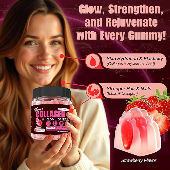 Multi Collagen Gummies Hydrolyzed Type I II III V X Plus Resveratrol Hyaluronic Acid &amp Biotin Gummies for Hair Skin and Nails Vitamins | Multi Collagen Peptides | Sugar Free