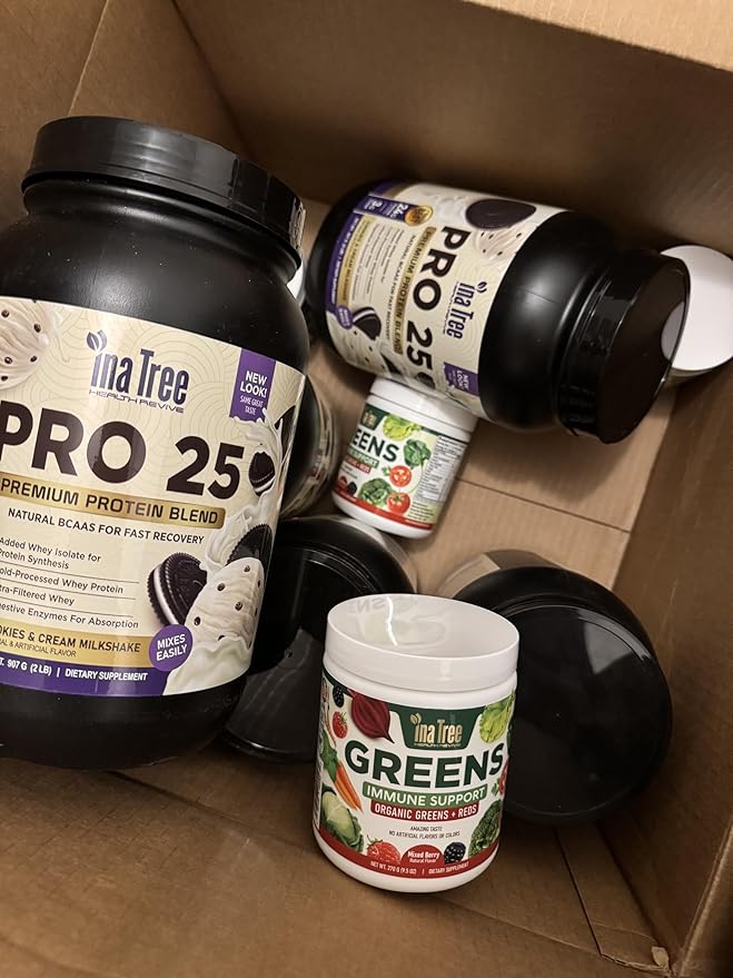 Pro 25 Premium Protein Blend Ultra-Pure Whey Protein Powder with Natural BCAAS for Fast Recovery Digestive Enzymes for Absorption Low Sugar Cookies and Cream Milkshake (2lb)