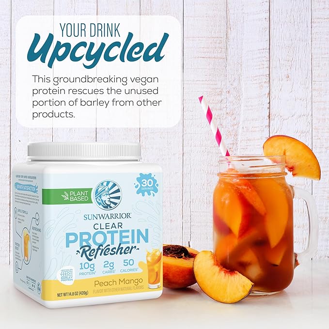 Sunwarrior Clear Protein Powder Plant-Based Water Mix Vegan and Refreshing Protein and Hydration Supplement 10g Per Serving Peach Mango Flavored 420g Tub 30 Servings