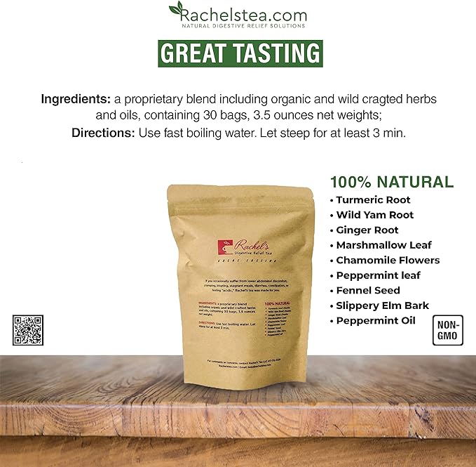 Rachel's Tea and Candida Support: 30 Day Supply Turmeric Wild Yam Ginger Peppermint Fennel Slippery Elm + Candida Support Capsules