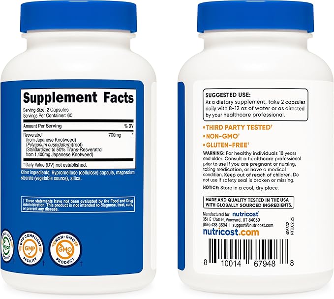 Nutricost Resveratrol 700mg 120 Vegetable Capsules - 50% Trans-Resveratrol (3 Bottles)