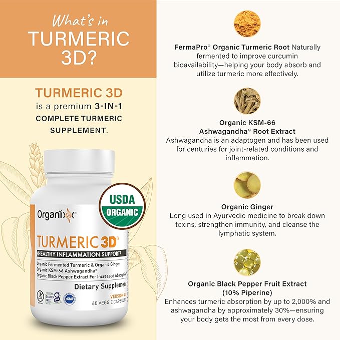 Organixx Turmeric 3D &amp Immunity 3 Bundle Organic Turmeric Ginger &amp Ashwagandha Plus Vitamin C Zinc &amp Elderberry Supports Immune Digestive &amp Joint Health Non-GMO Gluten Free 60