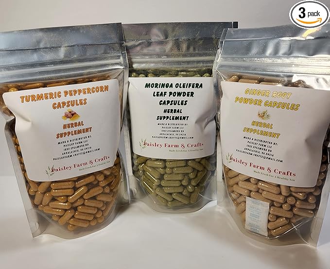 Turmeric Peppercorn Ginger Root and Moringa Leaf Capsule Triple Value Pk 300 ea! Herbal Supplement
