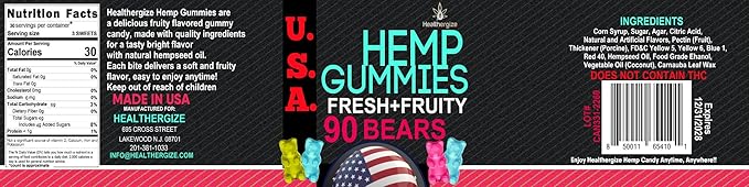 Hemp Gummies for Sleep and Calm Peace and Relaxation Fruity Flavors Hempoil Candy Natural Hemp Oil Gummy Bears Edibles-Made in USA-90 Bears