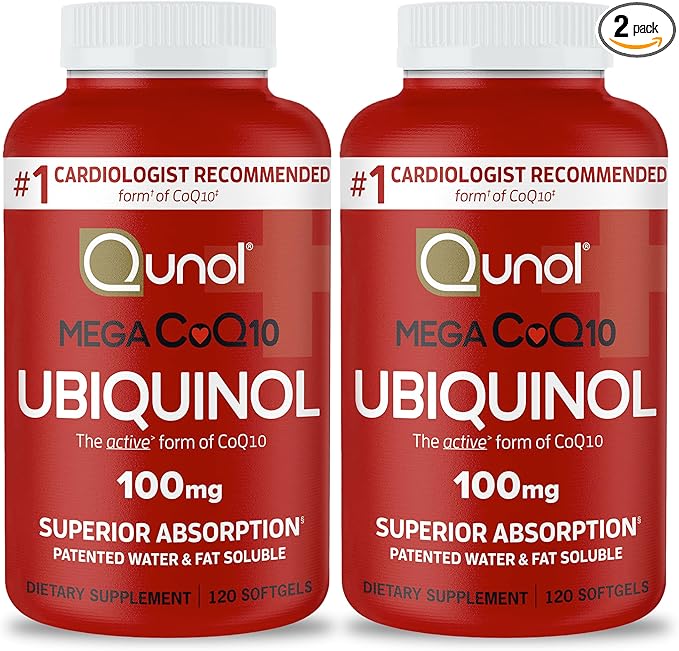 Qunol Mega Ubiquinol CoQ10 100mg Superior Absorption Patented Water and Fat Soluble Natural Supplement Form of Coenzyme Q10 Antioxidant for Heart Health 240 Count Softgels 120 Count (Pack of 2)