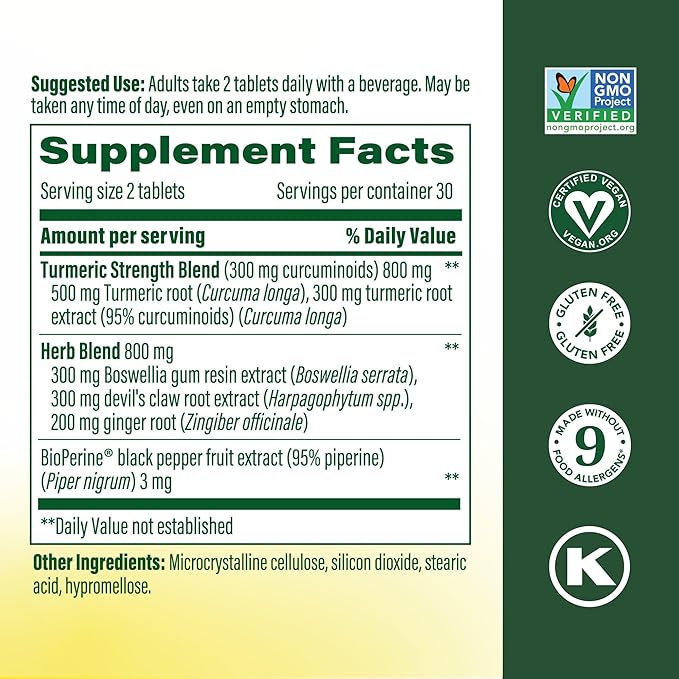 MegaFood Turmeric Curcumin Supplement - Joint Support Supplement Turmeric Curcumin with Black Pepper Boswellia Extract &amp Ginger Root Vegan Non-GMO 60 Tablets (30 Servings)