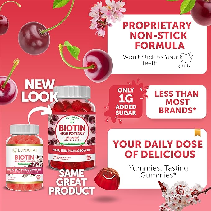 Lunakai Collagen &amp Biotin Gummies Bundle - Vitamins for Hair Skin and Youthful Appearance - Non-GMO Anti Aging Protein Supplements for Men &amp Women - 30 Days Supply