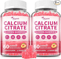 (2 Pack) Calcium Citrate 1200 mg Gummies Supplements for Women &amp MenPure Calcium Citrate Gummies for Bone Muscle &amp Immune Support - Easy to Digest Sugar FreeVeganPeach Flavor60 Day Suppl