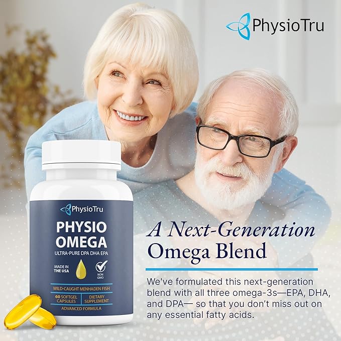Physio Omega 2400mg Fish Oil with Omega 3 Fatty Acid Supplement - Vascular &amp Cognitive Supplements for Adults - Non-GMO Burpless Light Citrus Flavor Sustainably Sourced - 4 Packs 240 Softgels