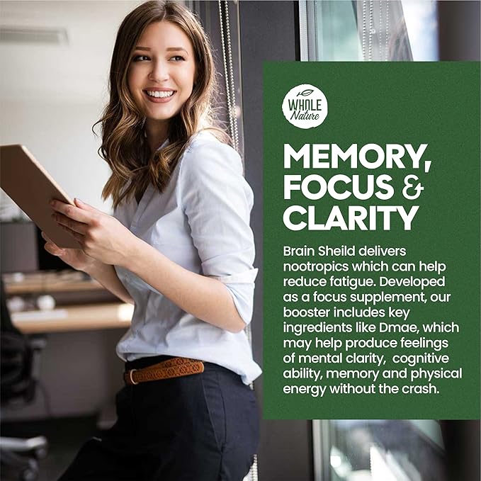 Brain Booster Nootropics - Brain Shield with Ginkgo Biloba Alpha GPC and Bacopa Monnieri Vitamin B12 B3 - Support Focus Memory &amp Clarity Energy &amp Stress Relief. (1)
