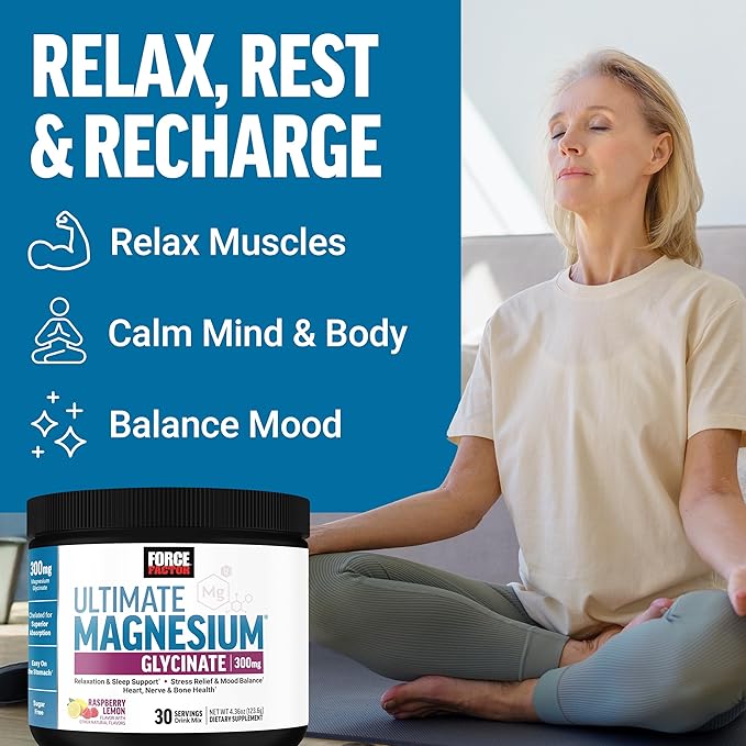 Bundle of Force Factor Somnapure Drug-Free Sleep Aid for Adults for with Melatonin &amp Valerian 60 Tablets + Force Factor Ultimate Magnesium Glycinate Powder 300mg Raspberry Lemon 30 Servings