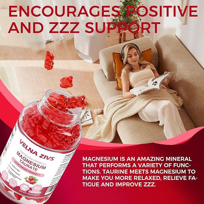 Magnesium Taurate Gummies 1800mg Magnesium Taurate Supplement High Absorption &amp Chewable for Kid and Adults Muscle and Heart Health Support Vegan Gluten Free 120 Counts（2 Pack）