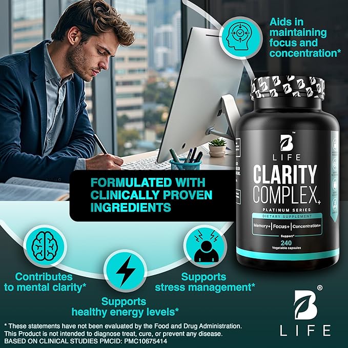Lion’s Mane Mushroom Capsules – Memory Focus &amp Clarity – Nootropic Brain Supplement with Ashwagandha Thiamin (B1) Magnesium L-Threonate – Cognitive and Brain Support for Mental Energy 240 Caps