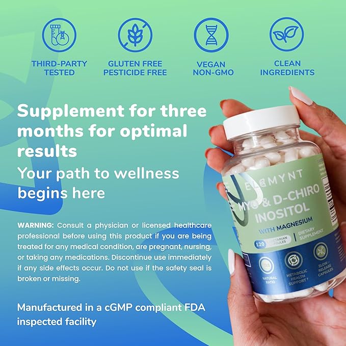 Inositol Supplements Myo-Inositol &amp D-Chiro Inositol with Magnesium Citrate 40:1 Ratio Hormonal &amp Reproductive Health Support for Women Vegan Non-GMO – 120 Capsules (30-Day Supply)