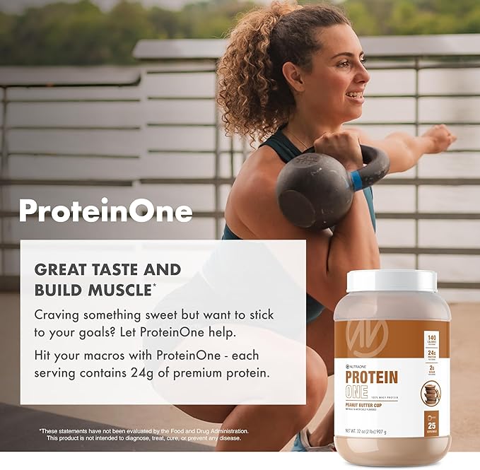 NutraOne ProteinOne Whey Protein Promote Recovery and Build Muscle with a Protein Shake Powder for Men &amp Women (Strawberry Milkshake 2 LB)