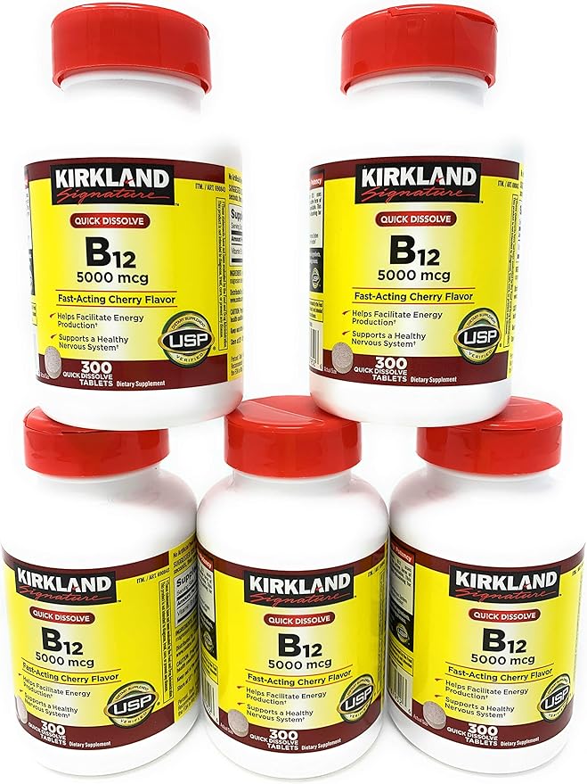 Kirkland Signature Sublingual B-12 5000 mcg 5 Bottles (300 Tablets)
