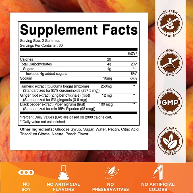 Vitamatic Turmeric Gummy with Ginger &amp Black Pepper Extract – 60 Vegan Gummies Each | 2 Pack (120 Gummies) 95% Curcuminoids – Powerful Antioxidant &amp Inflammatory Support