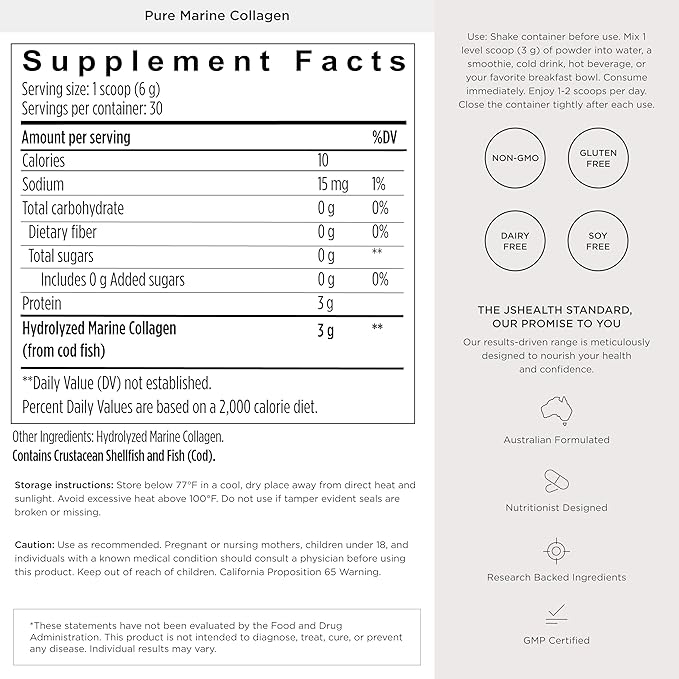 JSHealth Super Greens Powder - Greens &amp Collagen Powder - Superfood Powder with Marine Collagen Peptides Vitamins &amp Veggies 30 Servings