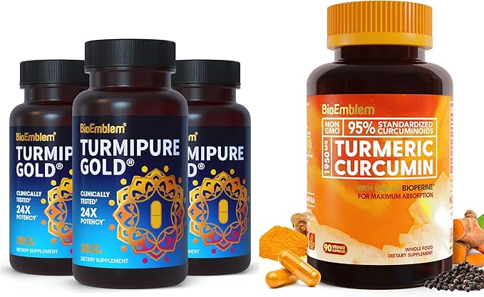 BioEmblem Turmeric Curcumin Supplement with BioPerine | Joint Support and Turmeric Curcumin with Clinically Studied TurmiPure Healthy Immune System Turmeric Supplements