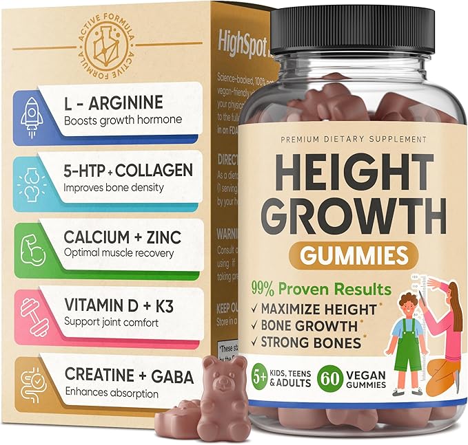 Height Growth Increase Vitamin Gummies Calcium 100mg Magnesium Glycinate 30mg Zinc Ashwagandha Vitamin K2 D3 25mg Grow Tall Maximizer Supplement Multivitamin for Kids Teens Boy &amp Girl Adul
