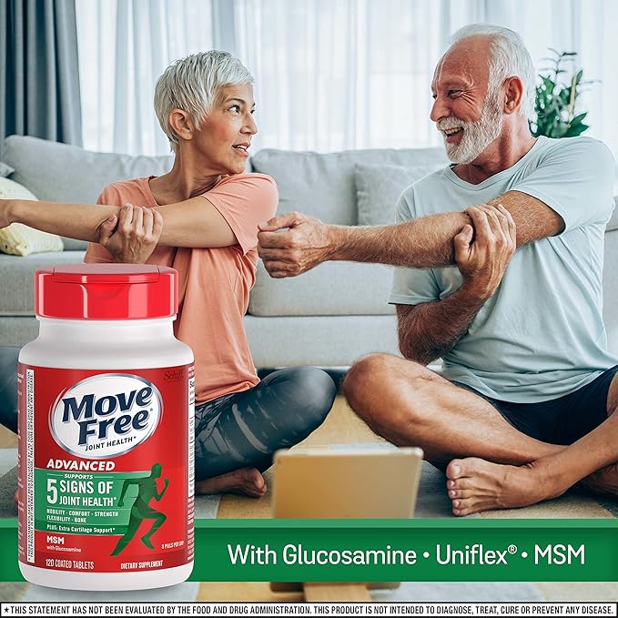 Move Free Advanced Glucosamine Chondroitin MSM Joint Support Supplement Supports Mobility Comfort Strength Flexibility &amp Bone - 120 Count (Pack of 3)