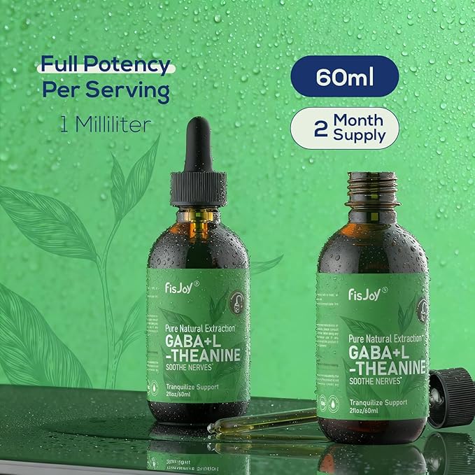 L-Theanine &amp GABA Liquid Drops – Relaxation Calm &amp Daily Balance Support Vegan Sugar-Free Non-GMO 2 fl oz (60 mL)