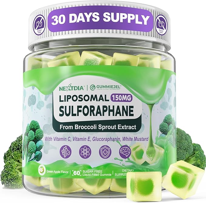 150mg Liposomal Sulforaphane Supplement from Broccoli Sprouts Extract - Sulforaphane with Myrosinase Vitamin C E | Broccoli Sprout Supplement for Antioxidant Detox &amp Cellular Health | 60 Counts