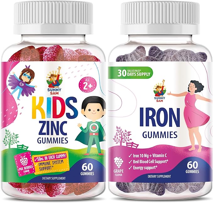 SUNNY SAM Iron Adults with Vitamin C &amp Zinc Kids Gummies