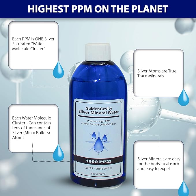 4000 PPM Bioactive Atomic Colloidal Silver 8 oz | Non-Toxic Non-GMO Trace Mineral Immune Support Supplement