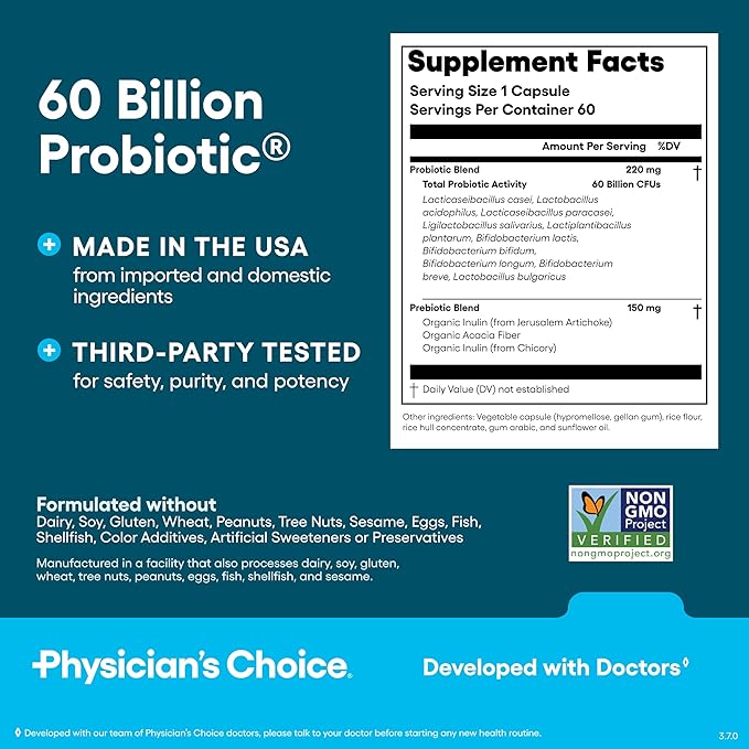 Physician's CHOICE 60 Billion Probiotic 60 Count + Easy Mix Fiber Bundle