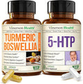 Boswellia Turmeric Curcumin Supplement + 5HTP Sleep Supplement Bundle – Joint Health Support Sleep Aid &amp Occasional Stress Support – with Ginger Root Organic Turmeric Powder 5 HTP &amp Calcium