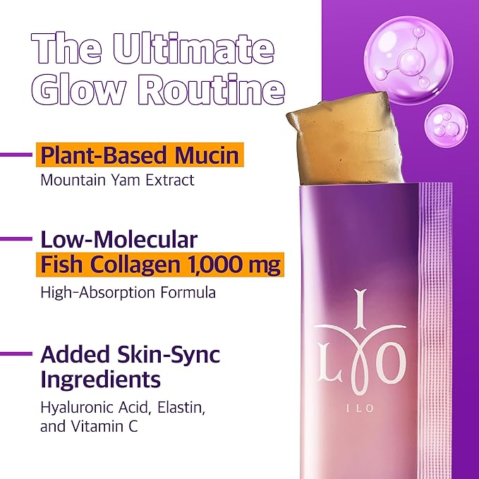 ILO Mucin Collagen Jelly Stick – 300 Dalton Ultra-Absorption Plant-Based Mucin &amp Low-Molecular Fish Collagen for Radiant Glow – Korean Skin Glow Booster Donut Peach Flavor 10 Sticks