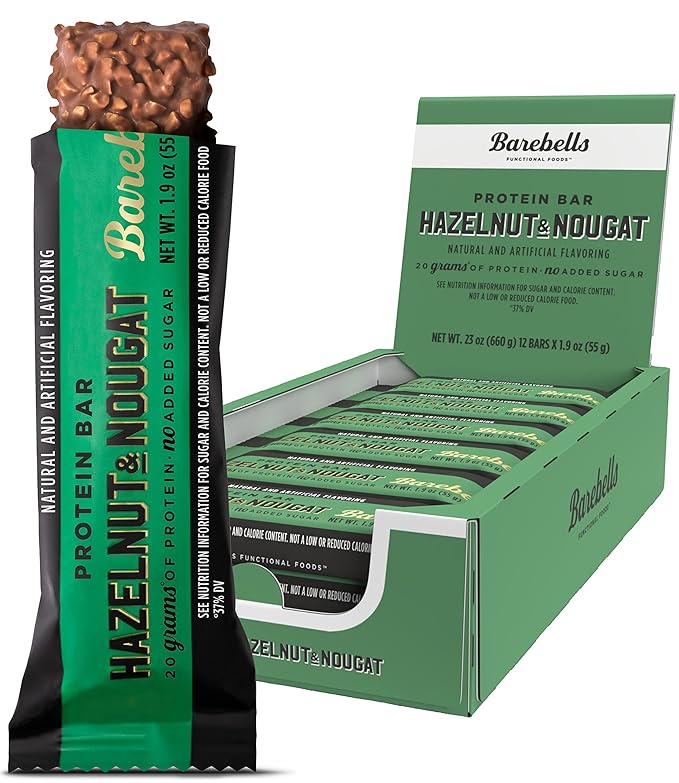 Barebells Protein Bars Hazelnut &amp Nougat - 12 Count 1.9oz Bars - Protein Snacks with 20g of High Protein - Chocolate Protein Bar with 1g of Total Sugars - On The Go Protein Snack &amp Breakfast