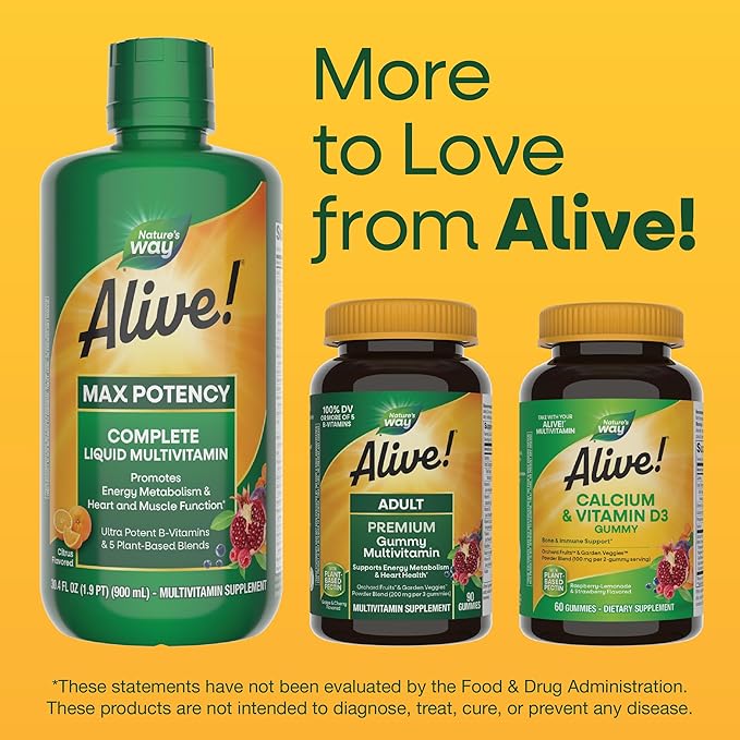 Nature's Way Alive! Max Potency Complete Liquid Multivitamin for Women and Men with Antioxidant Beta Carotene Vitamins C &amp E and Food-Based Blends Citrus Flavored 30.4 Fl Oz