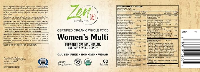 Zen Supplements Whole Food Organic Womens Multivitamin - 60 Tablets