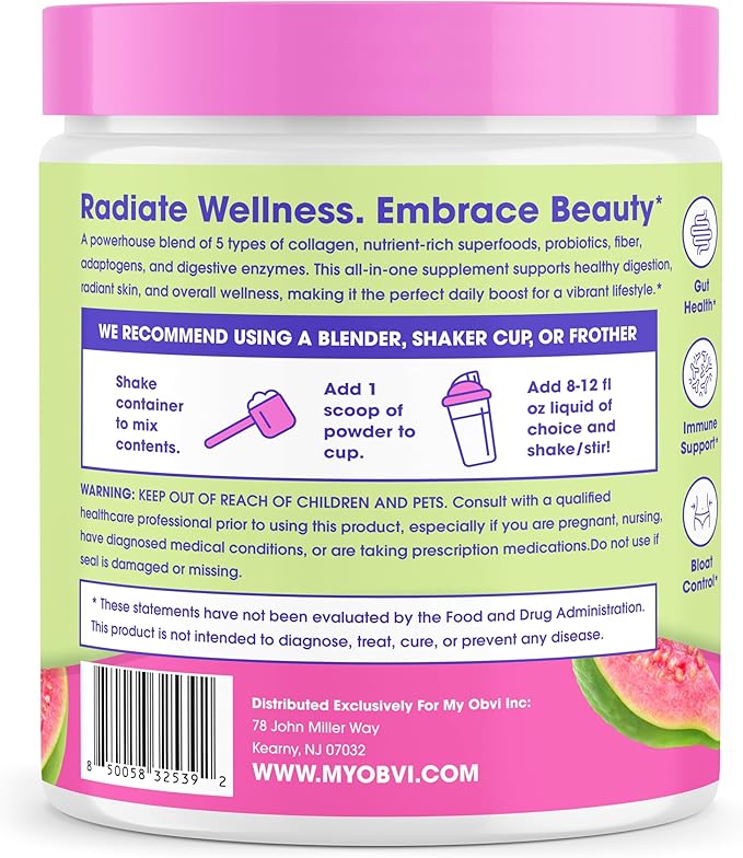 Obvi Collagen Greens - Collagen Greens Powder for Overall Wellness - Nutrient-Rich Superfood Blend - Healthy Digestion - Radiant Skin - Pink Guava - 7.8 oz (25 Servings)