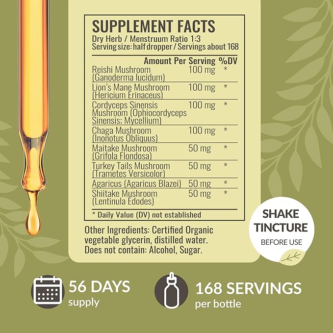 HERBAMAMA Liquid Drops Kit - Bundle of Turmeric Curcumin &amp Super Immune Mushroom Complex Tincture - Vegan Non-GMO Sugar &amp Alcohol-Free - 2 Pack
