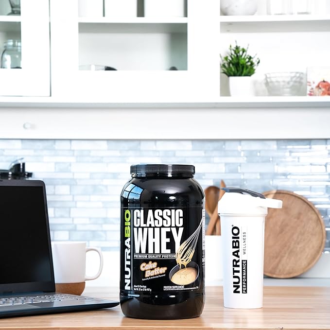 NutraBio Classic Whey Protein Powder- 25G Protein Per Scoop - Full-Spectrum Amino Acid Profile - No Fillers Artificial Colors Preservatives - Low Glycemic Index - (Cake Batter 2 Pounds)