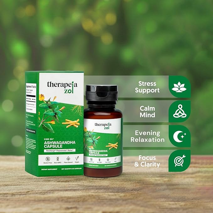 Ashwagandha KSM-66 Capsules for Men and Women - Ashwagandha Supplements for Stress Support Calm Mood Relaxation and Sleep - Premium Herbal Supplements Vegan Non-GMO 60 Count